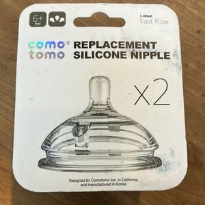 Como Tomo fast flow 6+ mo Replacement Silicone Nipple box of two - Clear